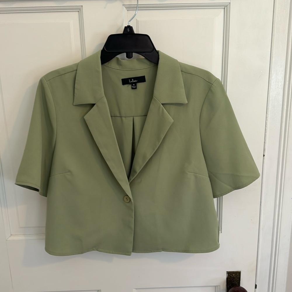 Lightly used cropped sage green blazer top, size medium